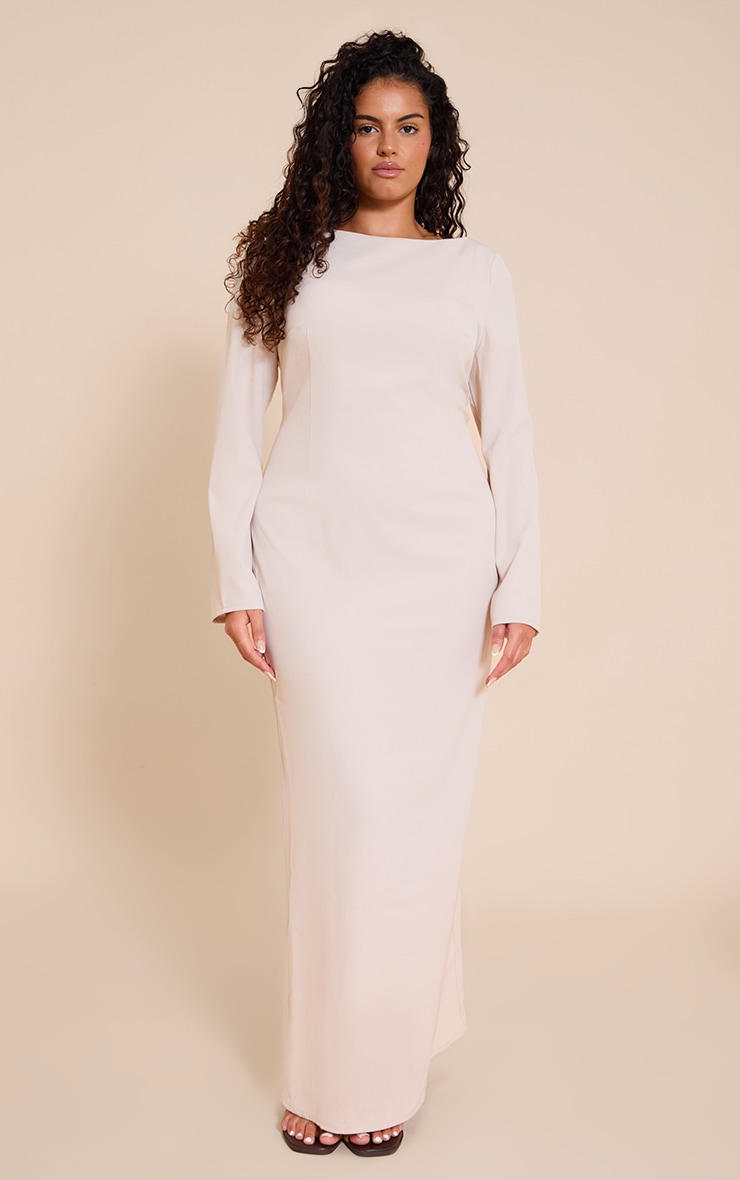 Plus Almond Tailored Boat Neck Midaxi Dress image 1