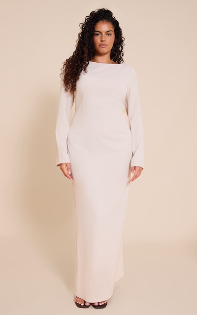 Plus Almond Tailored Boat Neck Midaxi Dress
