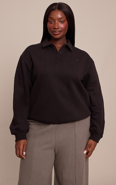 Plus Black Prettylittlething Polo Sweatshirt