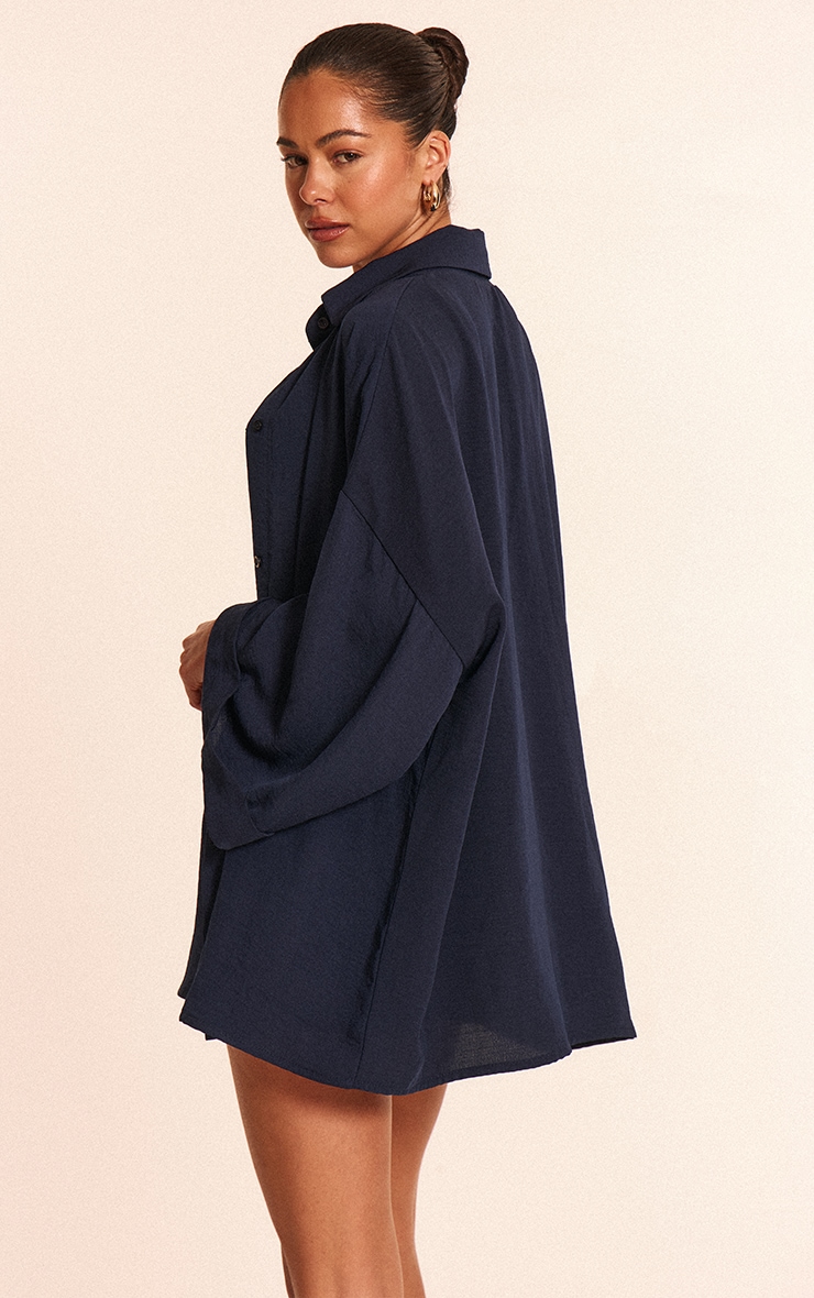 Midnight Black Linen Drooping Shoulder Shirt main image 1