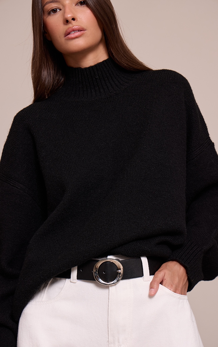 Black Oversized Polo Neck Knitted Sweater image 4