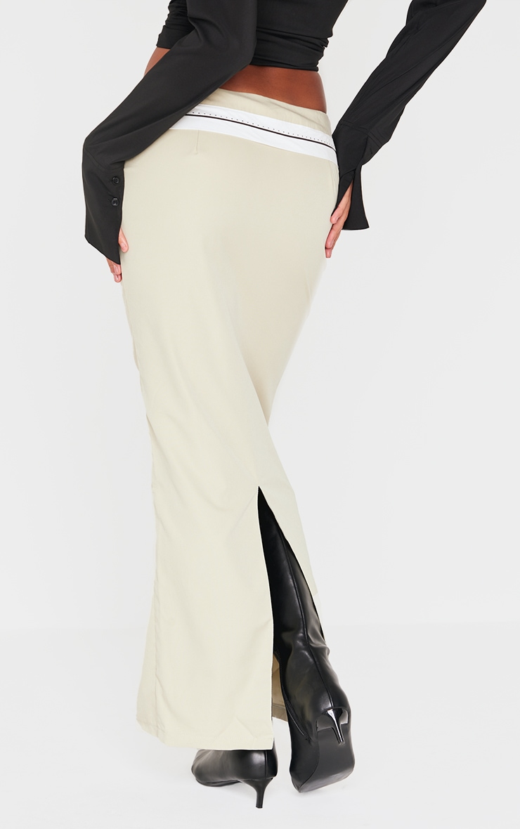 PRETTYLITTLETHING Sage Contrast Foldover Waistband Maxi Skirt image 3