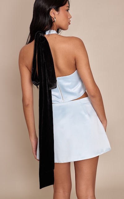 Baby Blue Velvet Bow Halterneck Top