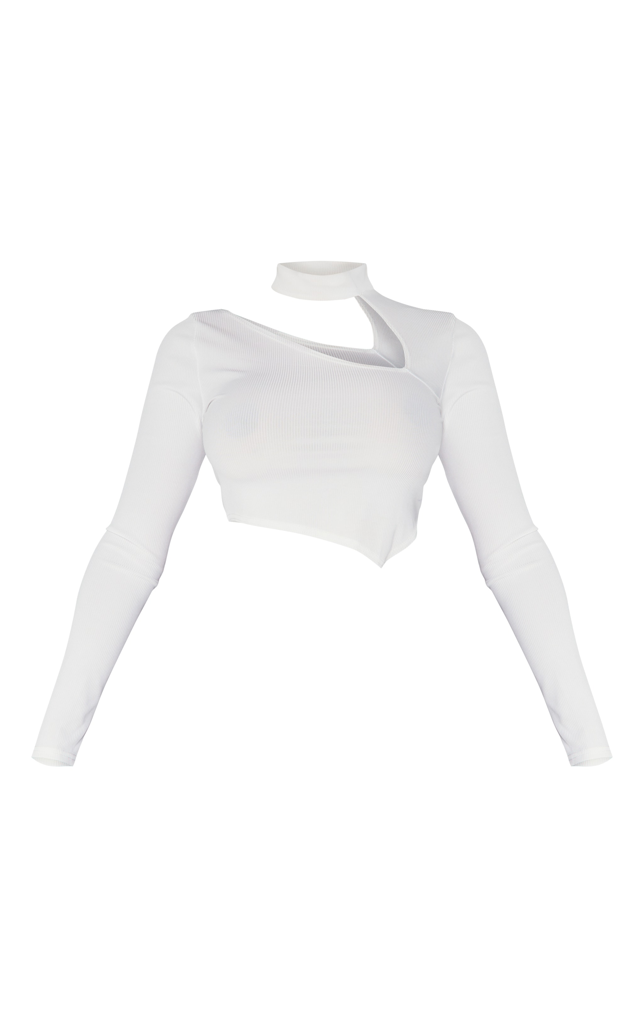 Shape White Rib High Neck Cut Out Curved Hem Crop Top image 2