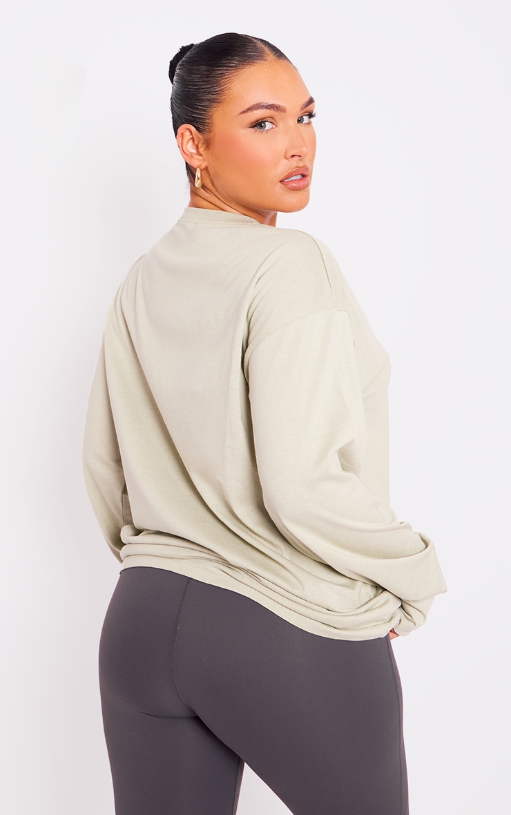 Sage Green Cotton Oversized Long Sleeve T-shirt image 2