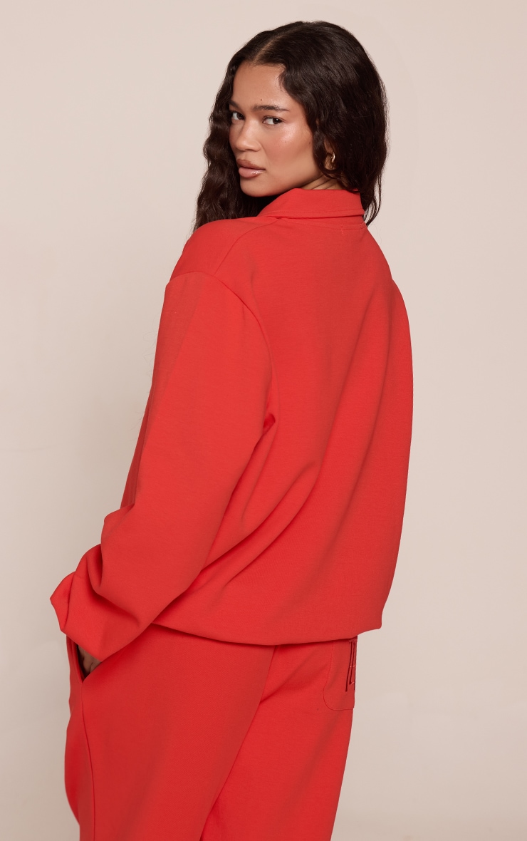 Red Embroidered Interlock Button Polo Sweatshirt image 2