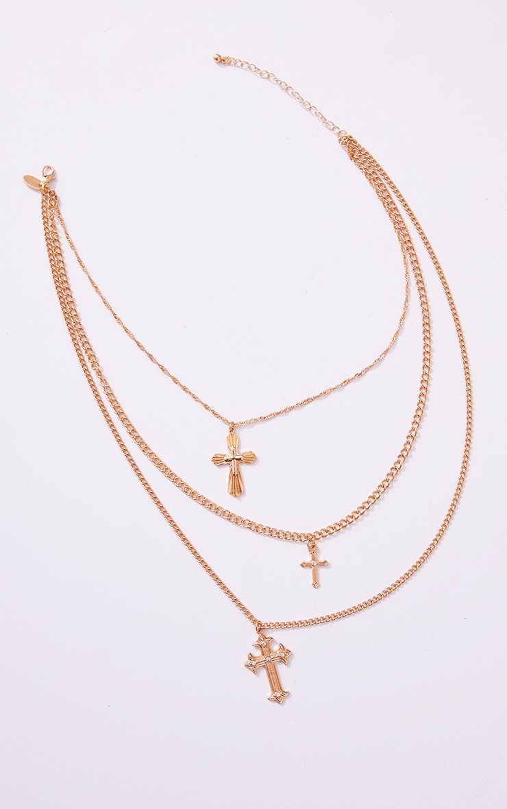 Collier doré à chaînes superposées et croix strassées image 3