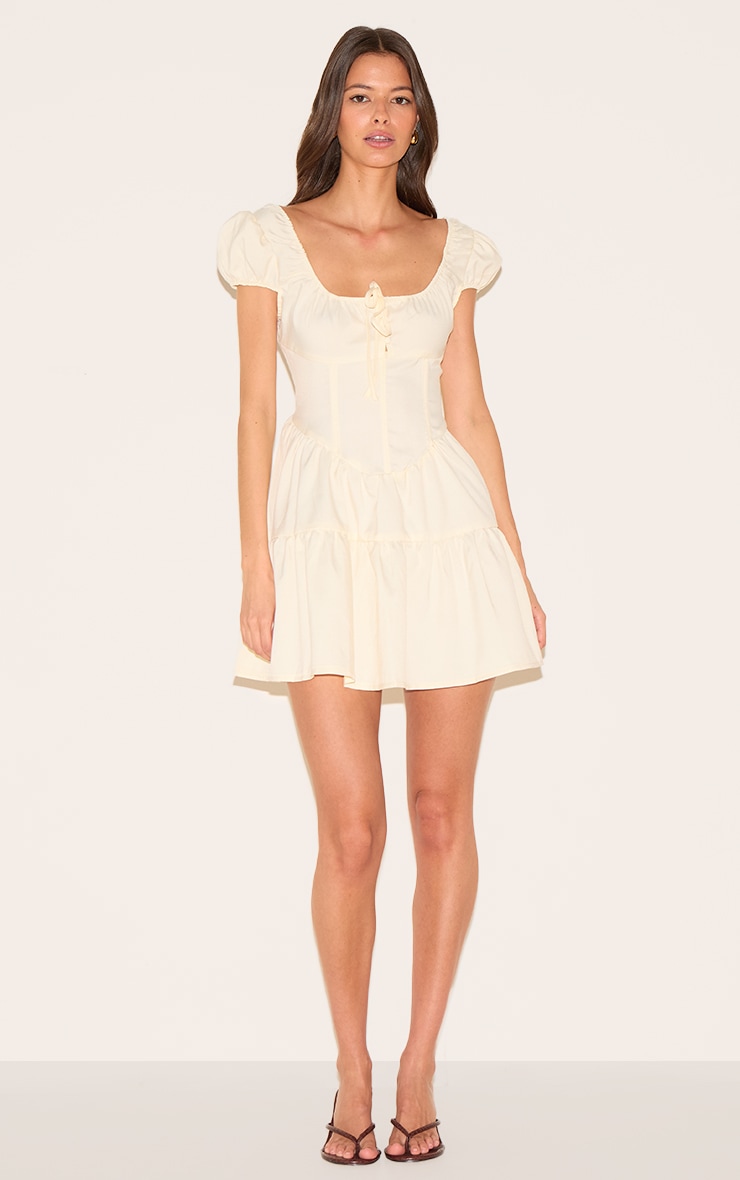  Natural Bardot Shirred Detail Shift Dress image 3