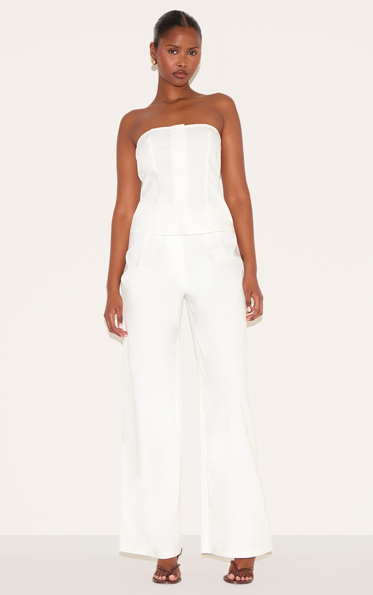 Combinaison bustier de tailleur large en effet lin mélangé blanc image 3