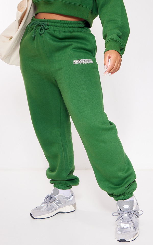 Plus Forest Green Montreal Printed Cuffed Joggers PrettyLittleThing