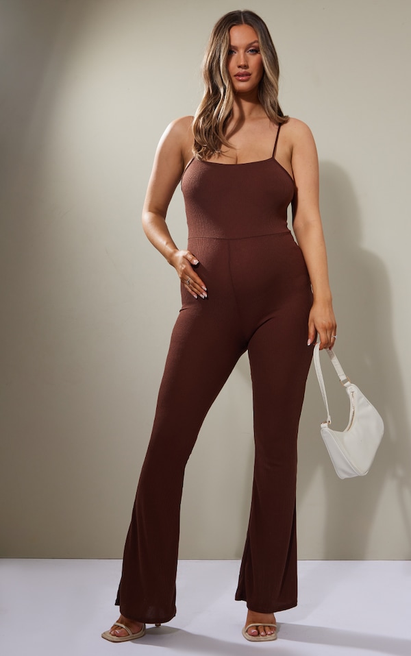 Maternity Chocolate Square Neck Flare Jumpsuit PrettyLittleThing AUS