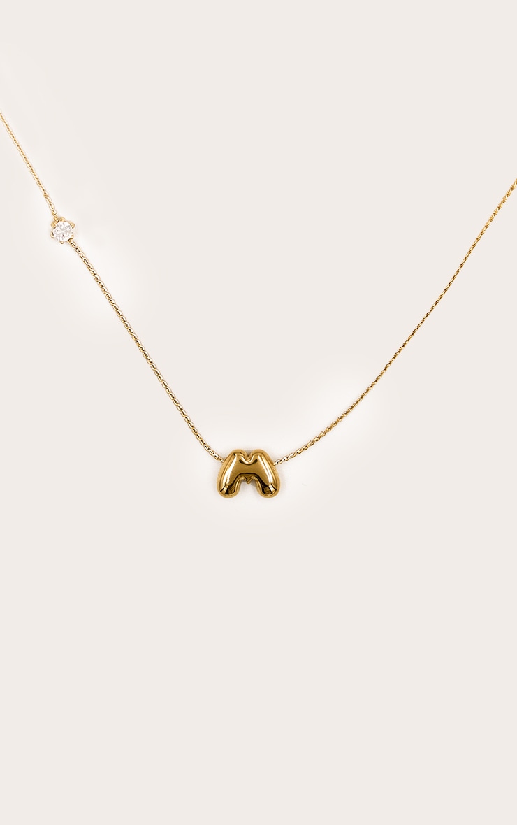 Gold Water Resistant Bubble Initial M Necklace image 3