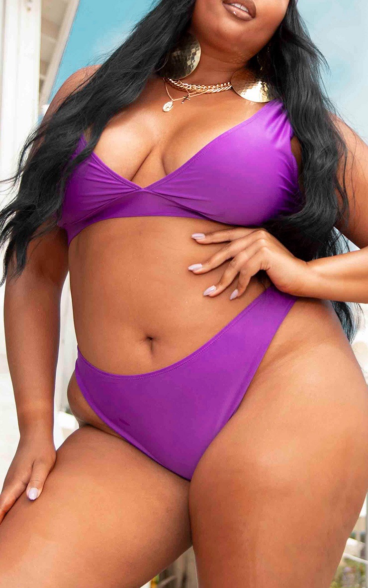 Plus Purple Basic High Waist High Leg Bikini Bottoms