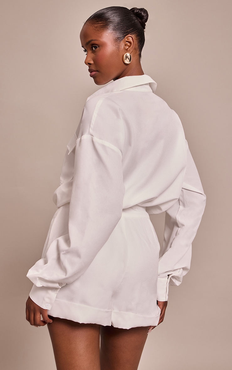 White Woven Relaxed Long Sleeve Playsuit image 2