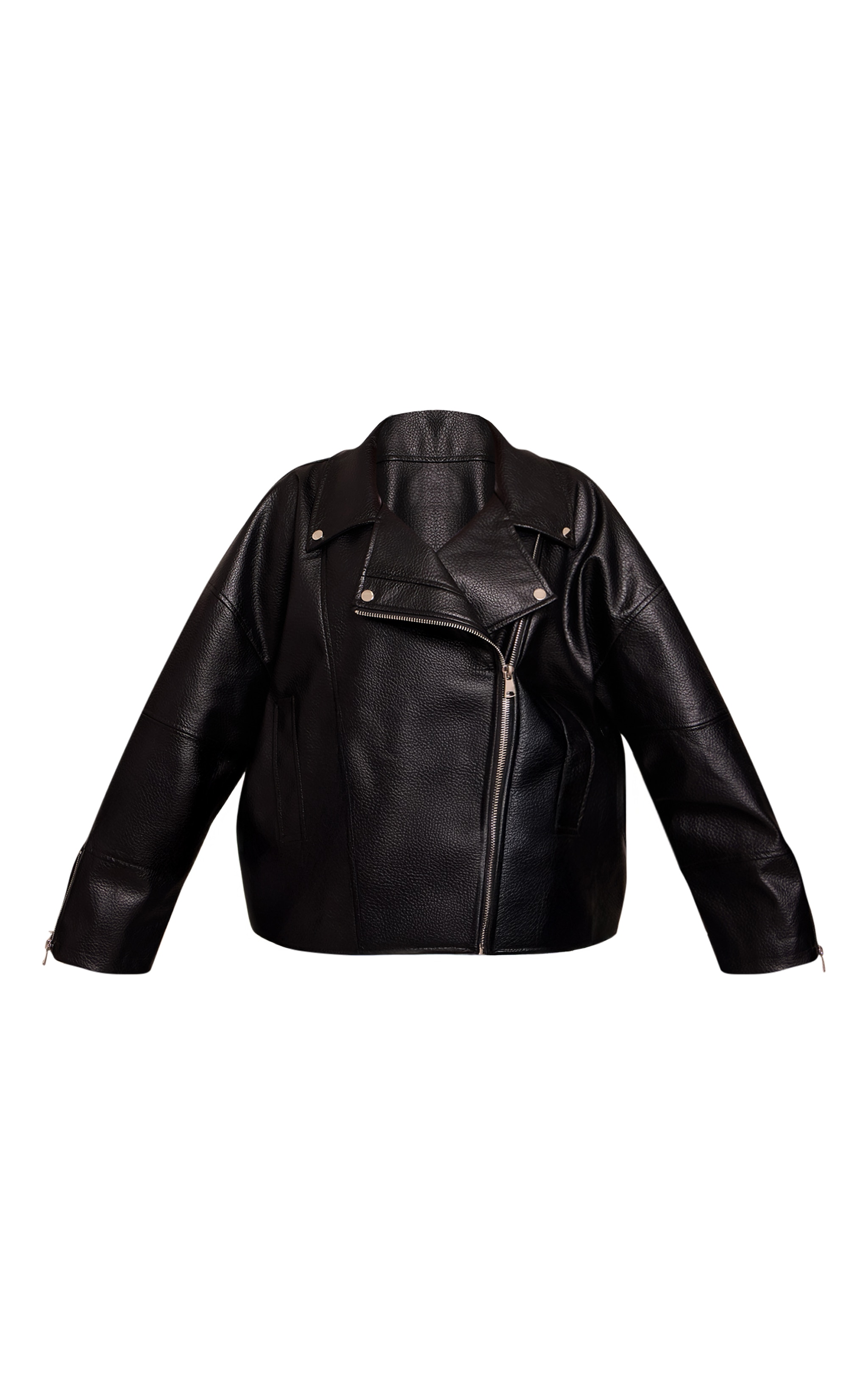 Plus Black Faux Leather Oversized Biker Jacket image 5