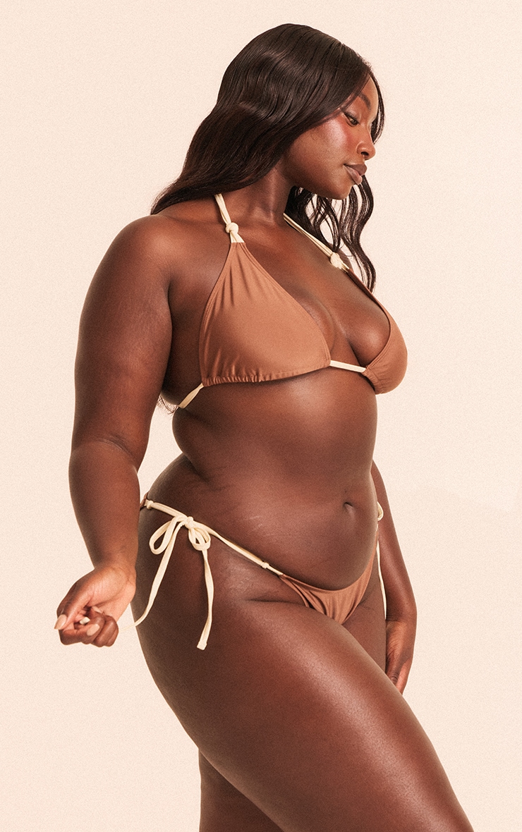 Plus Chocolate Contrast Binding Knot Tie Side Bikini Bottoms image 3