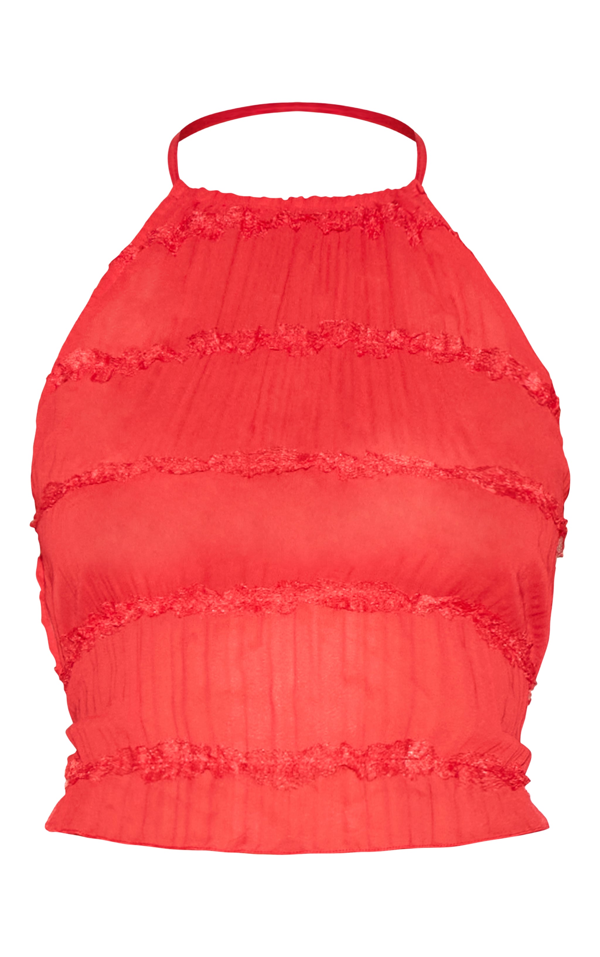 Tomato Chiffon Ruched Frill Detail Halterneck Top image 5