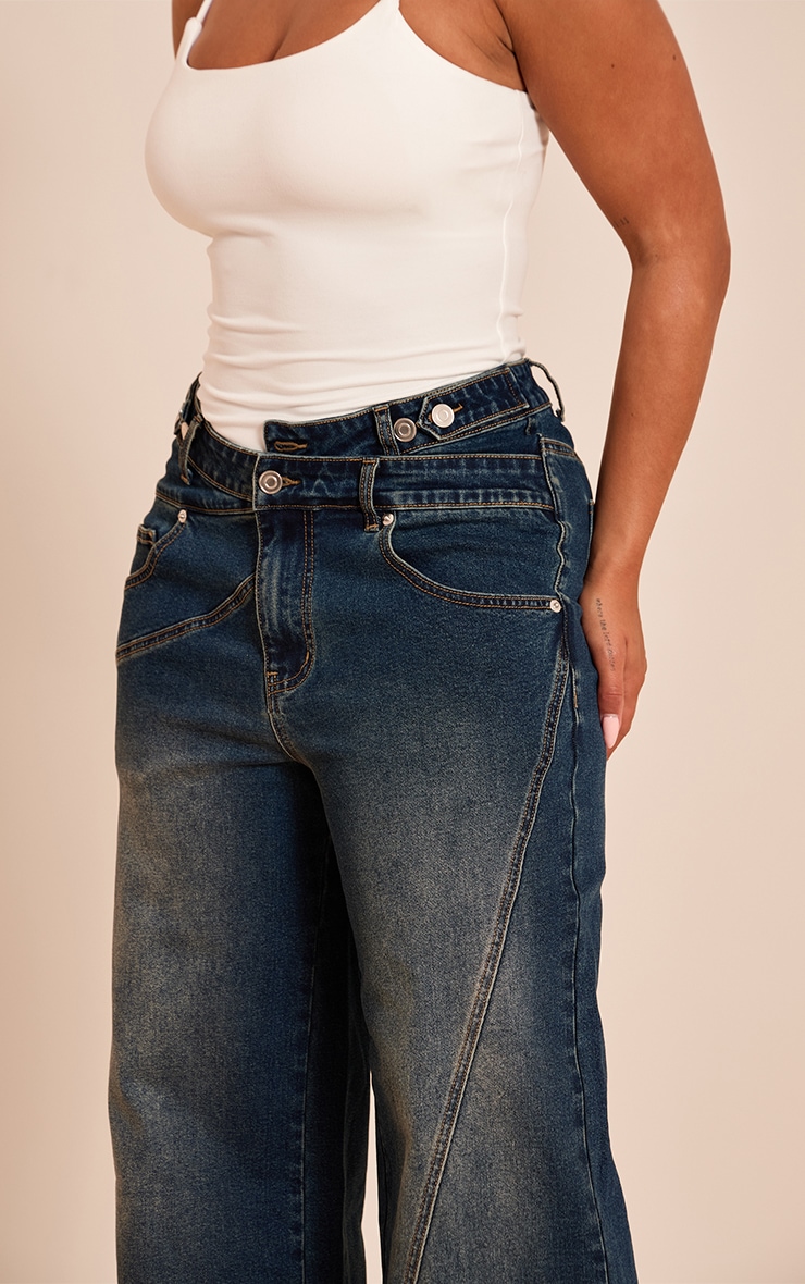 Shape Indigo Seam Detail Dipped V Waist Wide Leg Denim Jeans image 4