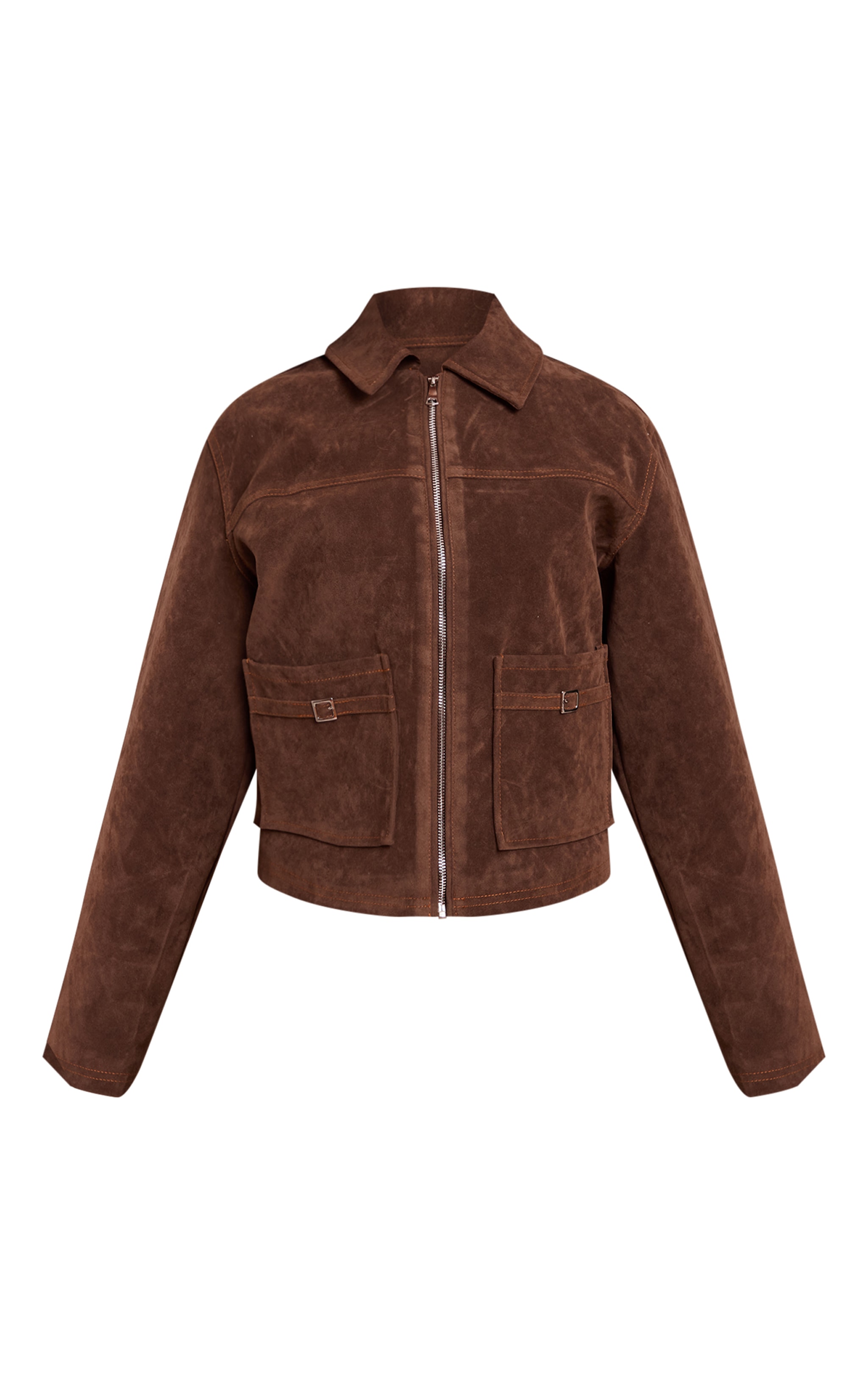 Petite Veste en suédine marron chocolat à poches image 5