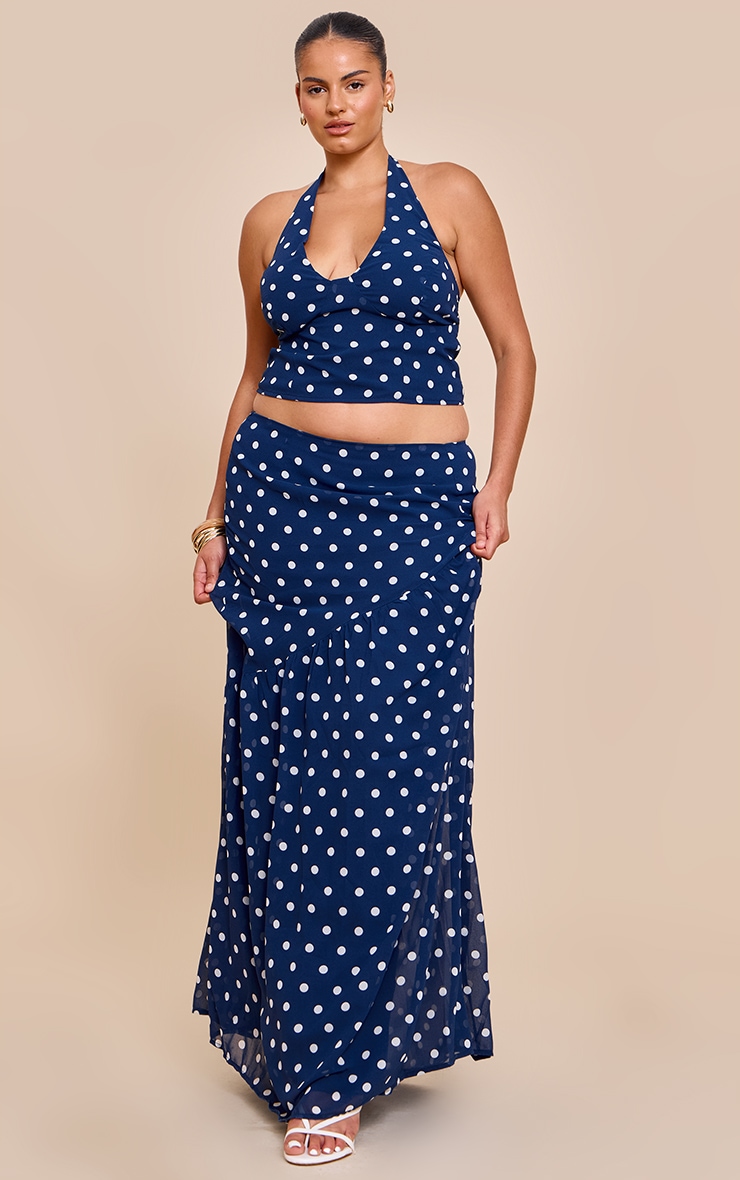 Plus Navy Polka Dot Asymmetric Maxi Skirt image 1