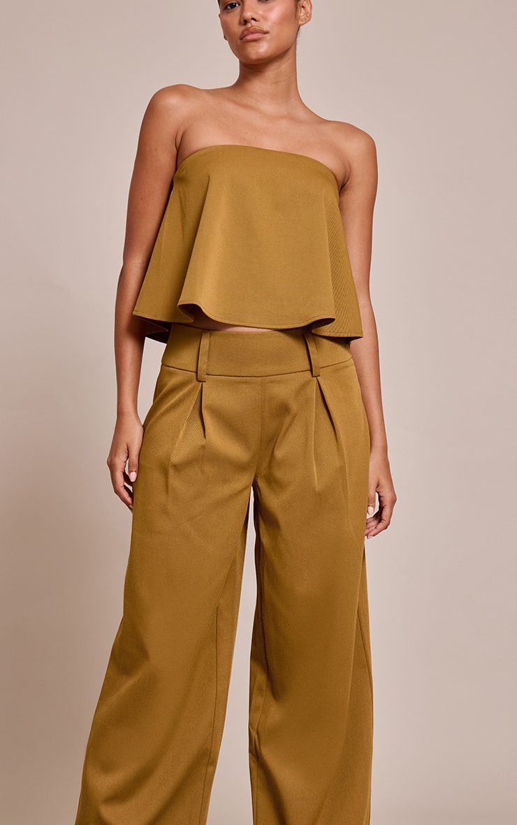 Pantalon de tailleur large tissé moutarde profond à plissures image 2