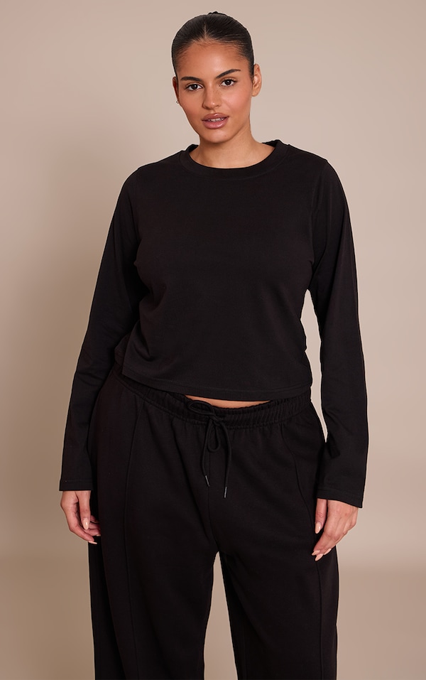 Plus Fitted Black Long Sleeve T Shirt