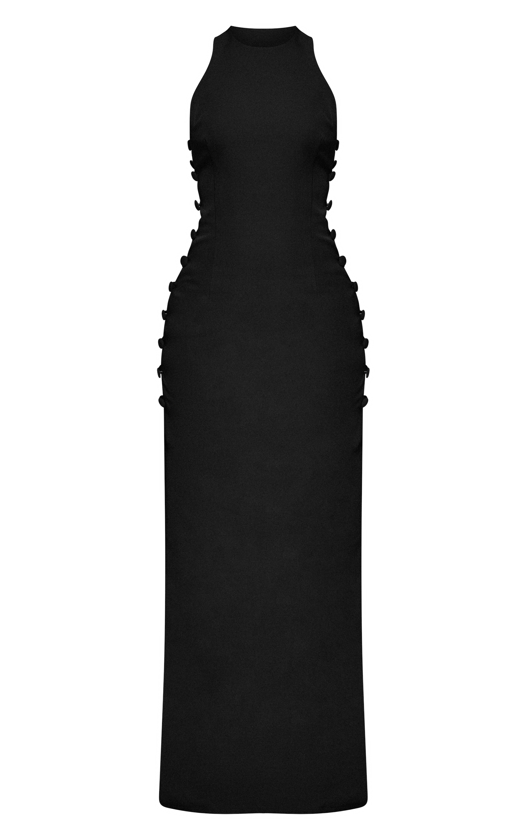 Petite Robe longue noire à boutons et découpe sur le côté image 5
