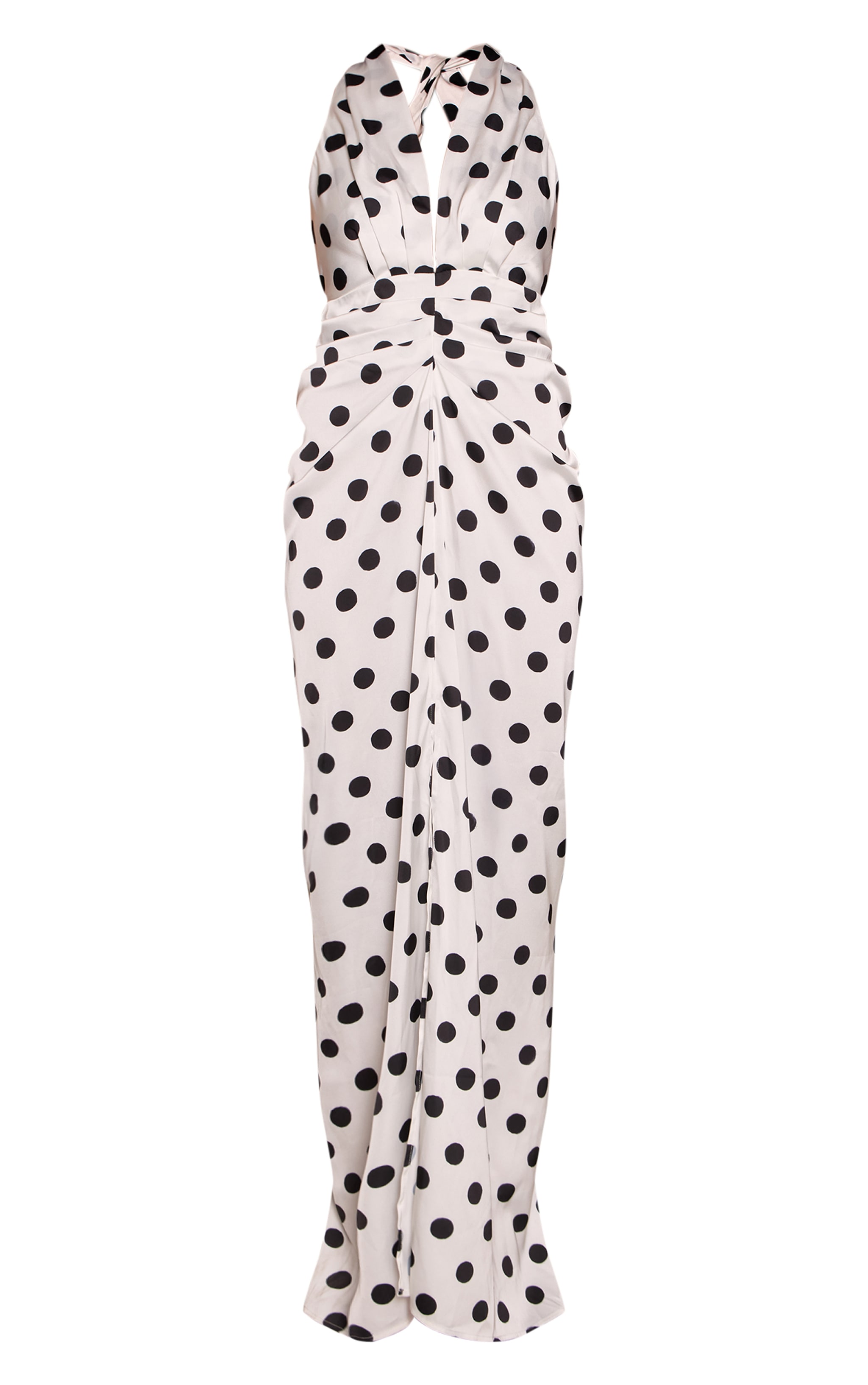 Polka Dot Satin Ruched Detail Plunge Maxi Dress image 5