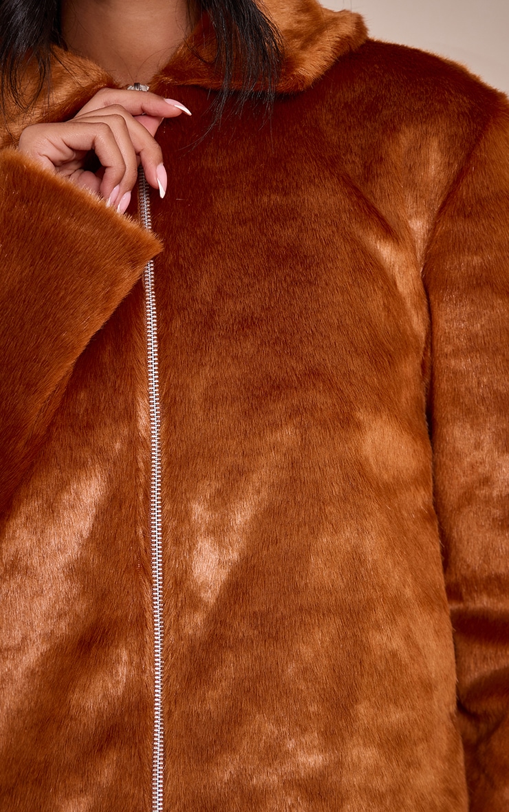 Tall Tan Short Faux Fur Jacket image 4