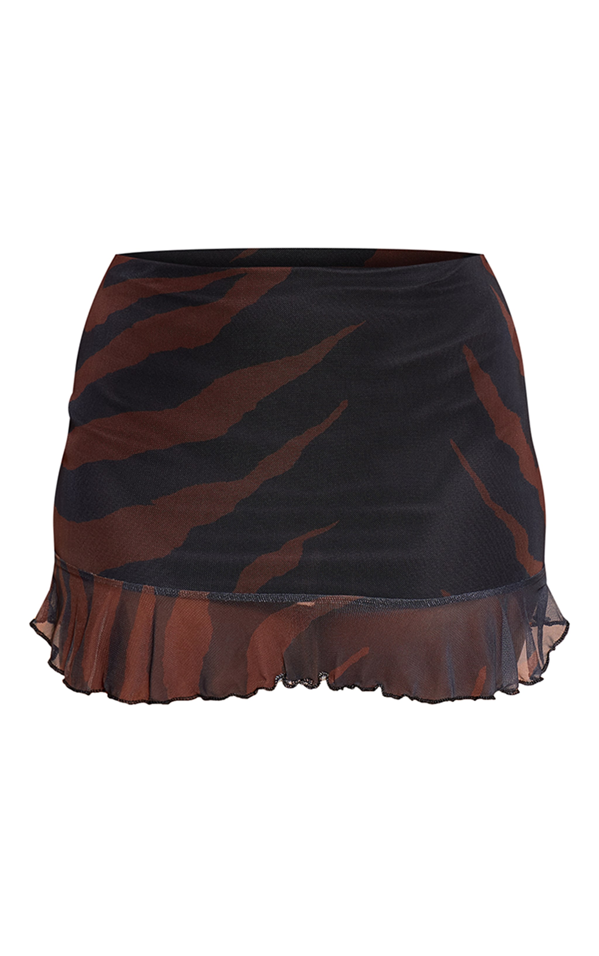 Black Zebra Print Mesh Frill Hem Mini Skirt image 6