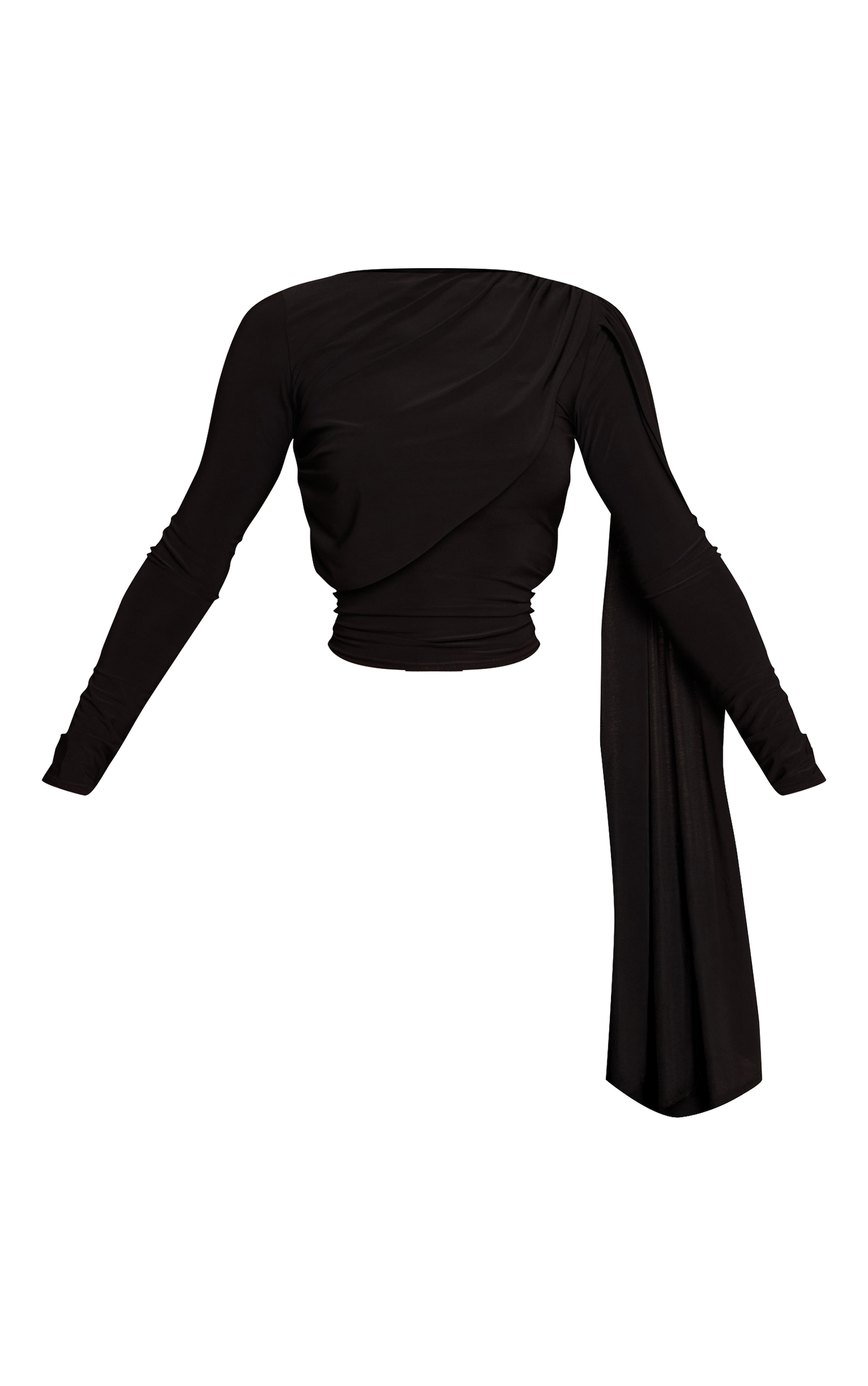Black Double Layered Extreme Drape Detail Long Sleeve Top  image 5