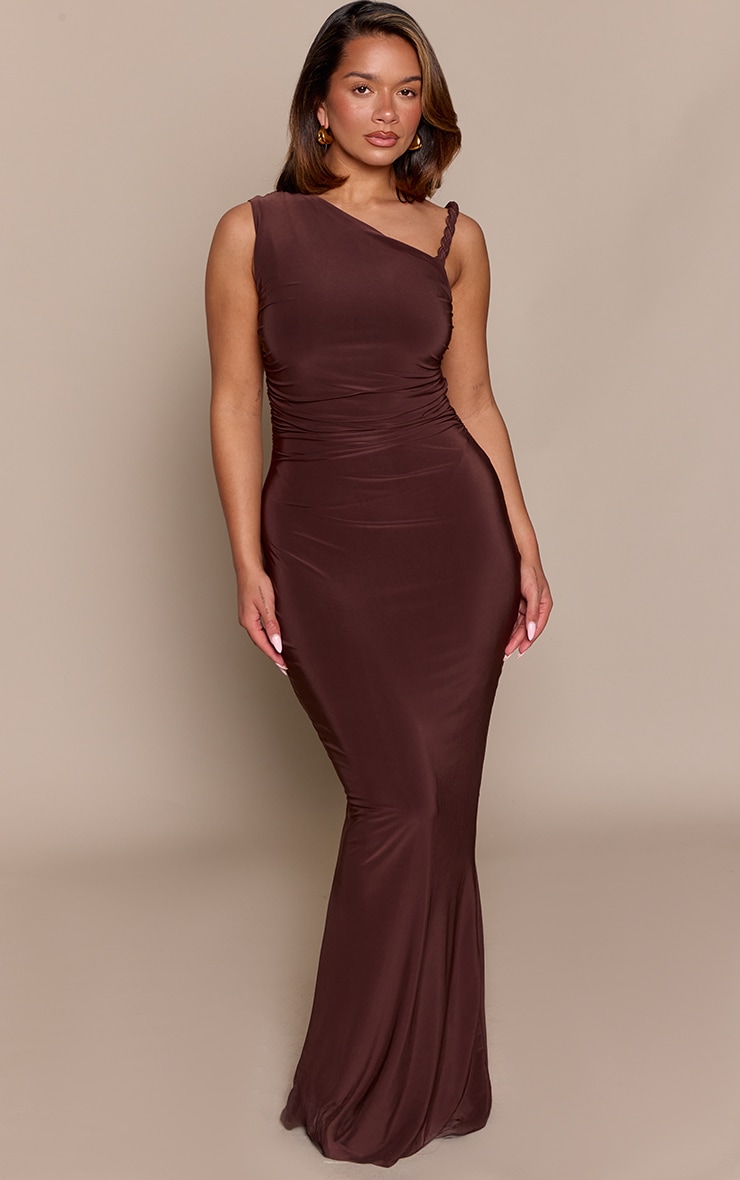 Shape Chocolate Twist Detail Slinky Maxi Dress  image 1