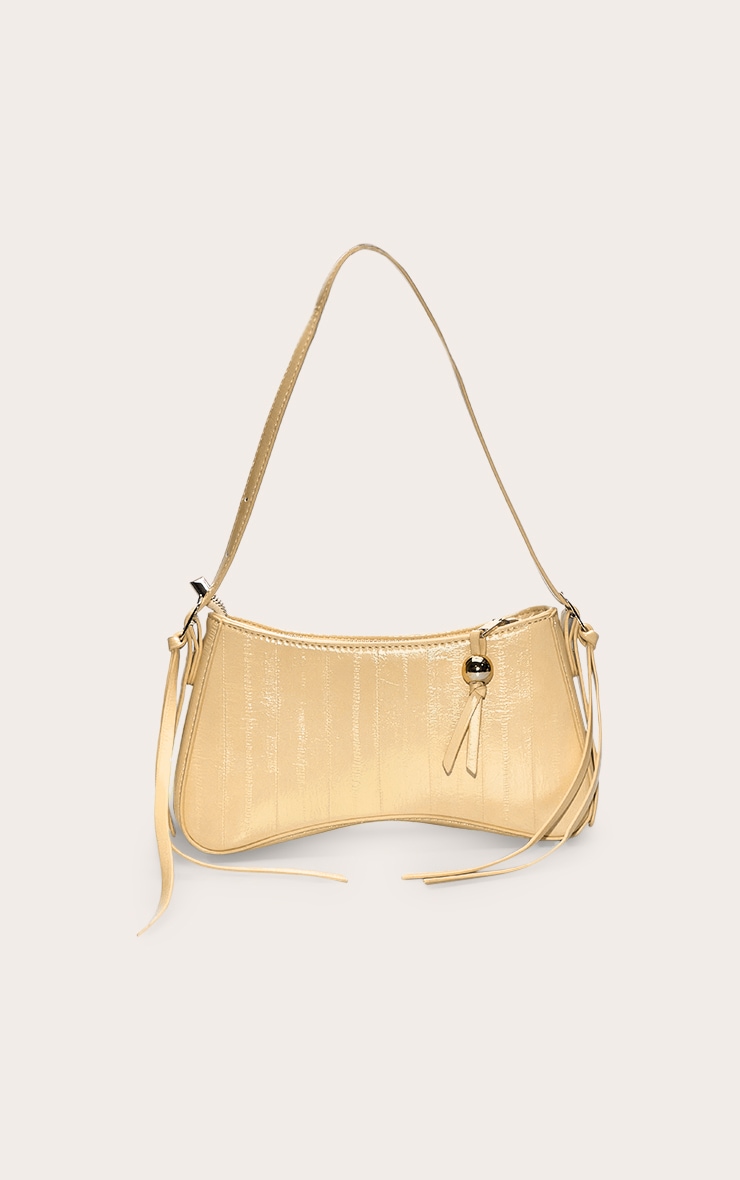 Sac à main incurvé jaune beurre à perle image 4