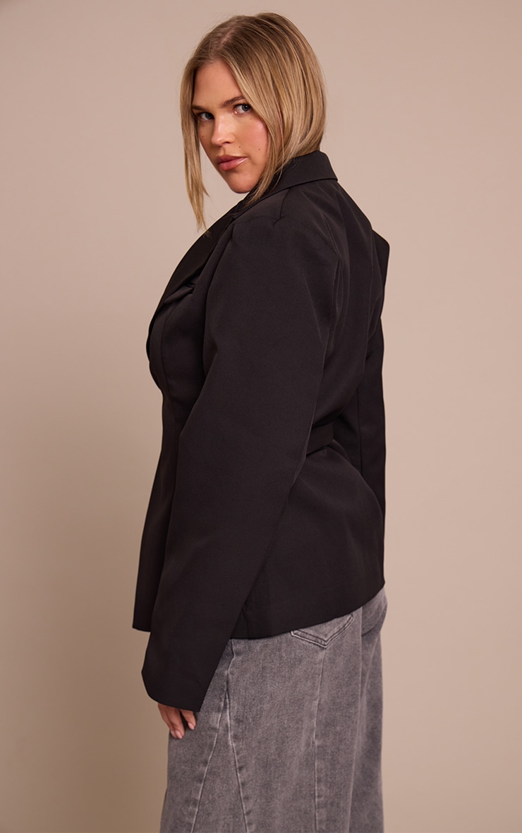 Shape Black Tailored Asymmetrical Cross Over Adjustable Waist Blazer image 2