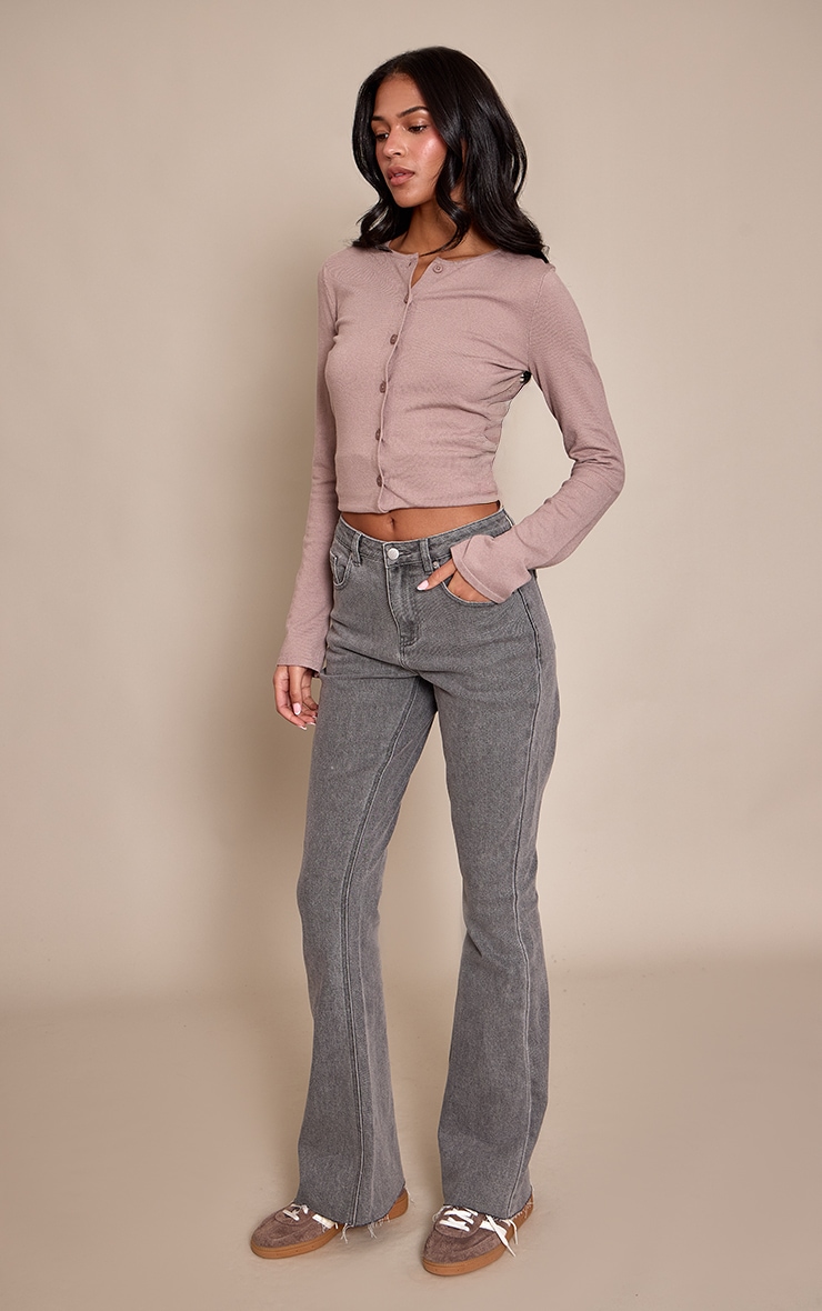 Tall Washed Grey Low Rise Stretch Flared Jeans image 2