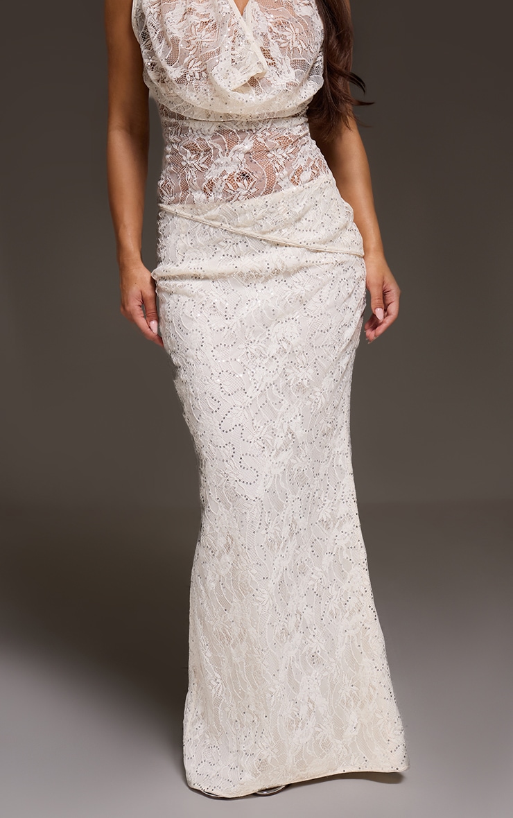 Cream Lace Sequin Maxi Skirt  image 2