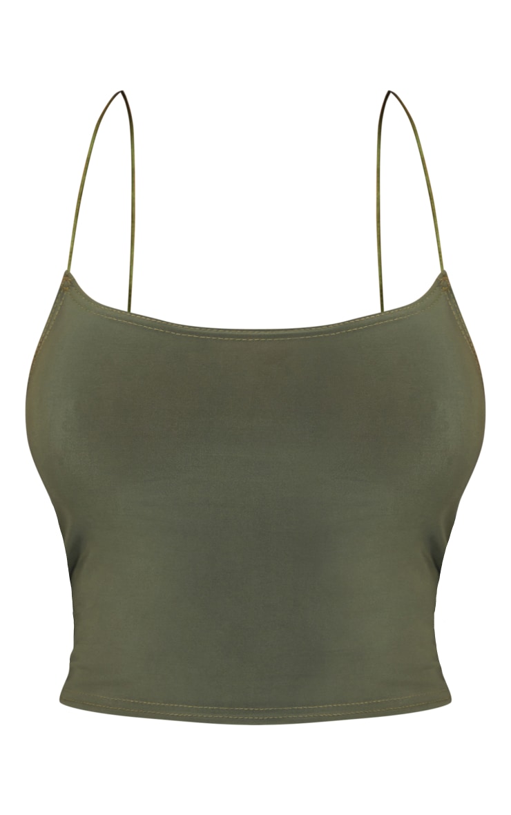 Khaki Slinky Strappy Crop Top image 5