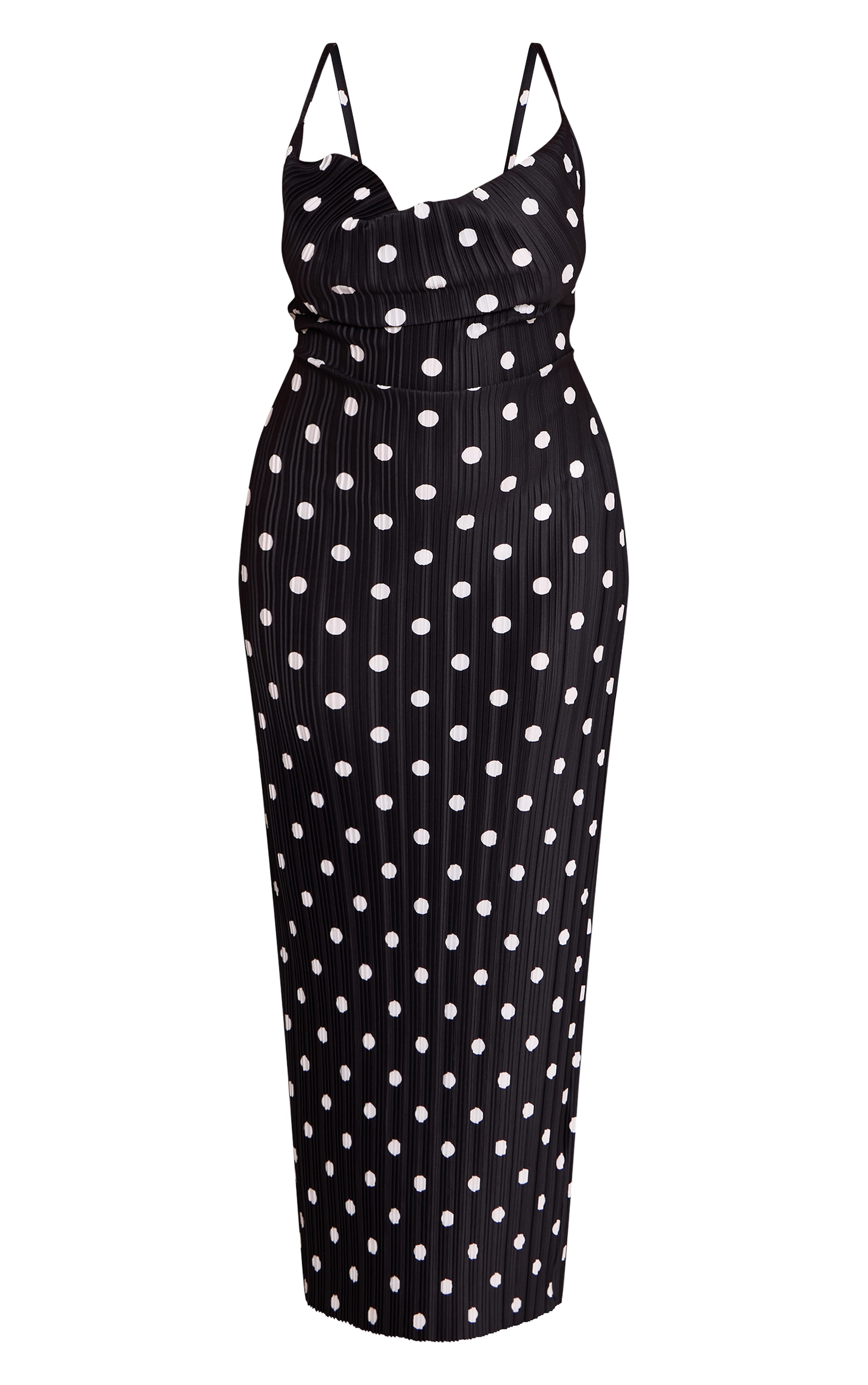 Plus Black Polka Dot Printed Plisse Cowl Neck Maxi Dress image 5