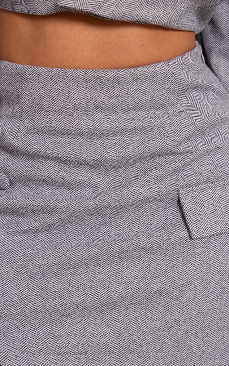 Shape Grey Herringbone Asym Wrap Button Mini Skirt image 5