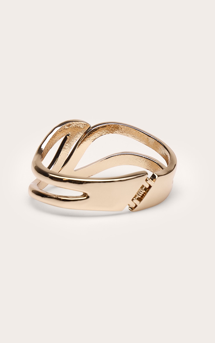 Gold Smooth Cut Out Leaf Clasp Cuff  image 3