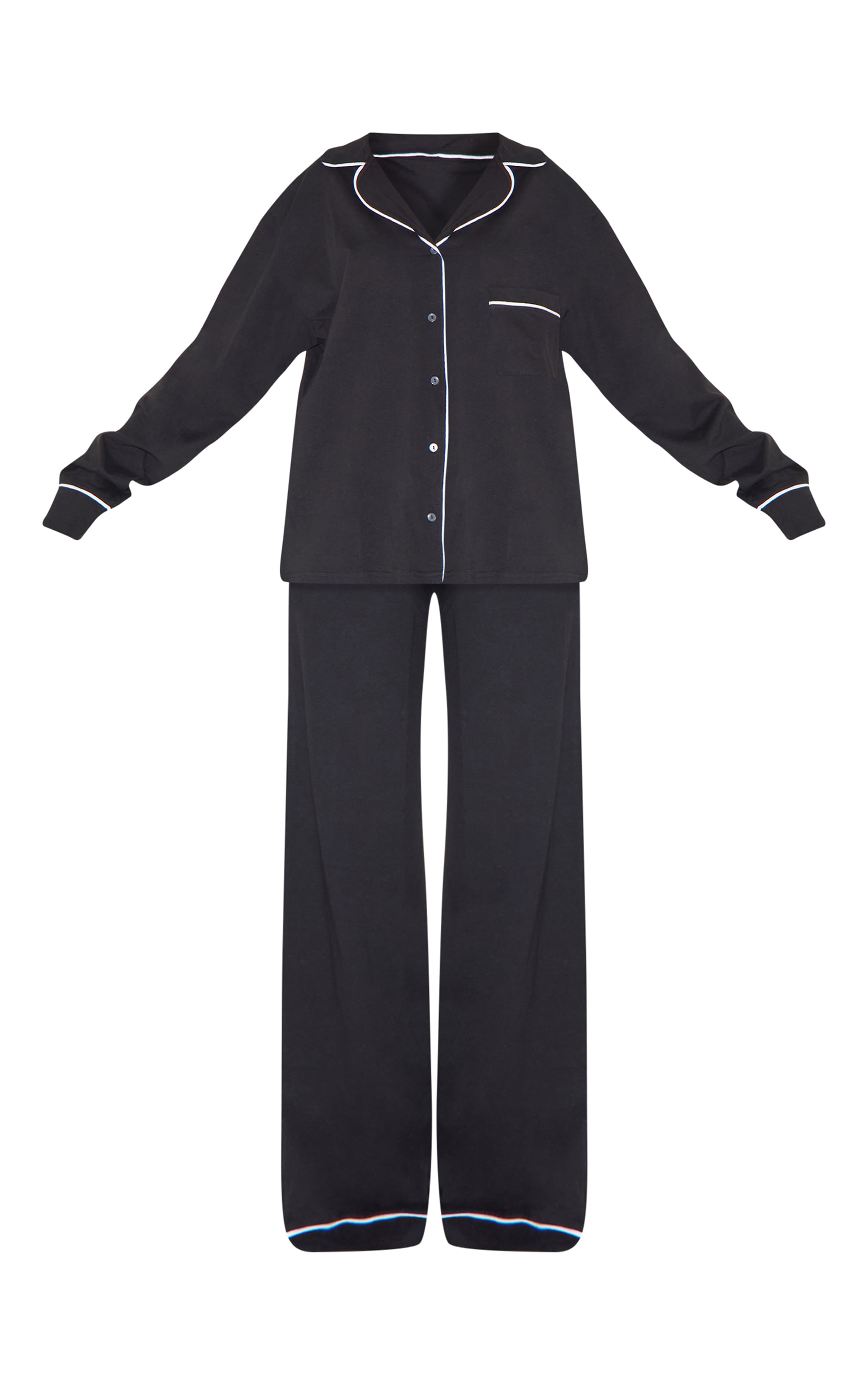 Black Jersey Piping Long Pj Set image 5
