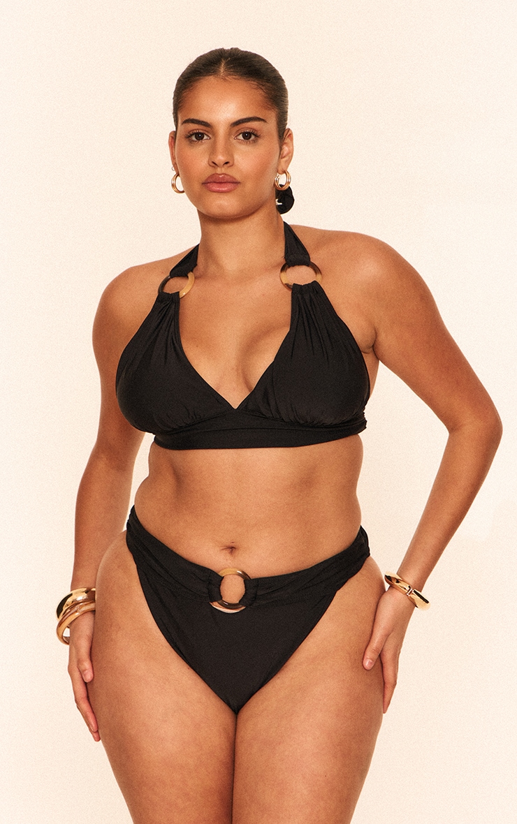 Plus Bas de maillot de bain tanga noir à empiècement anneau image 1