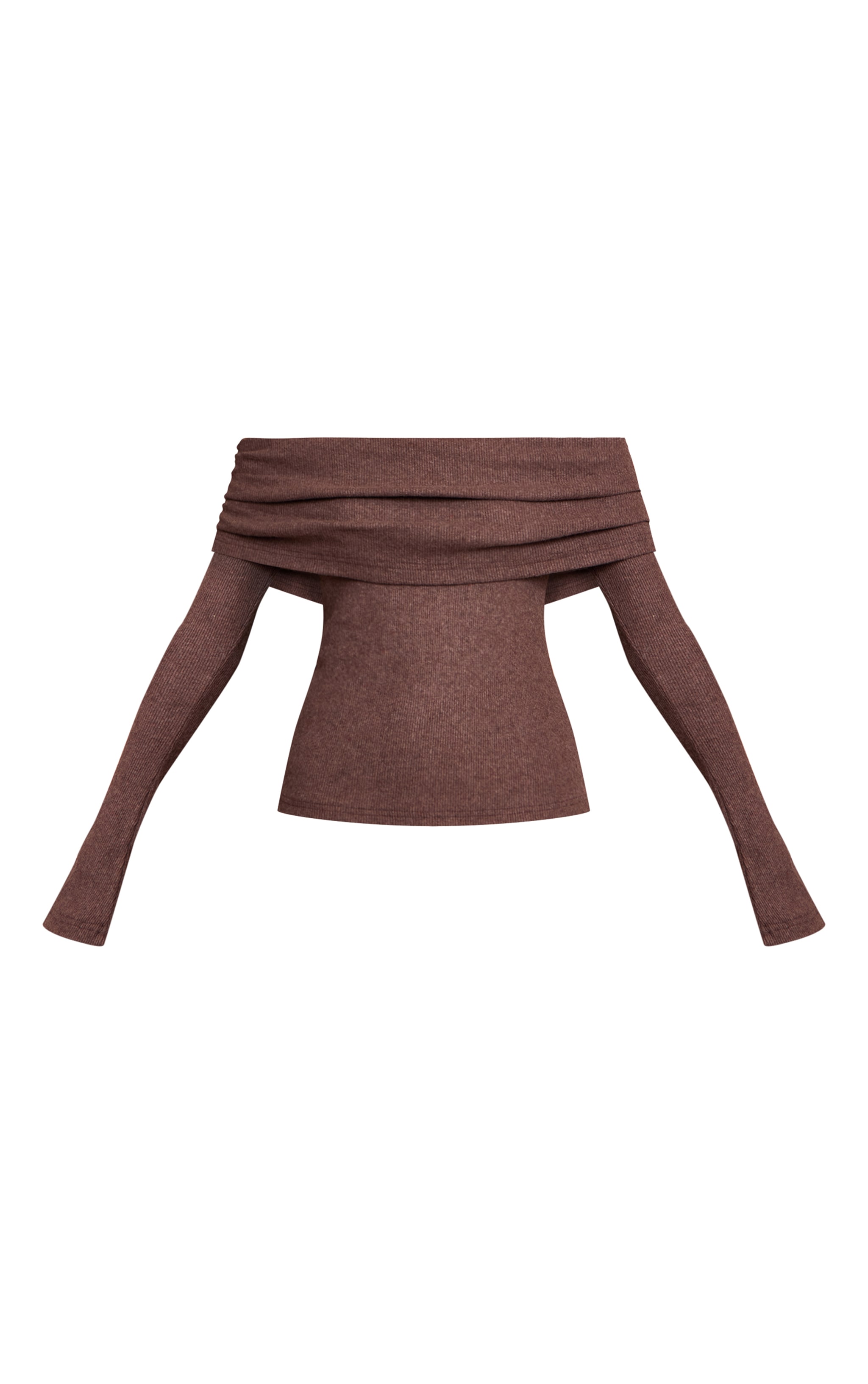 Chocolate Thick Brushed Rib Extreme Foldover Bardot Detail Long Sleeve Top image 5