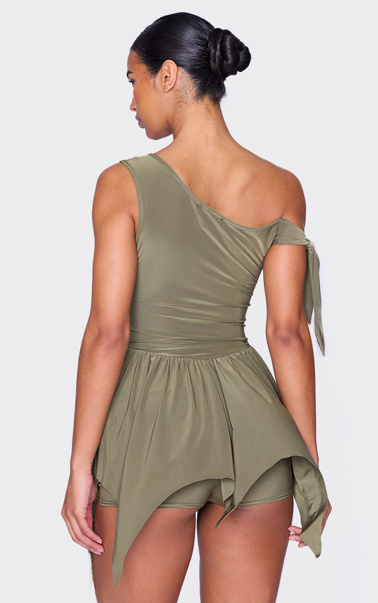 Khaki Slinky Tie Strap Rara Skort Playsuit image 2