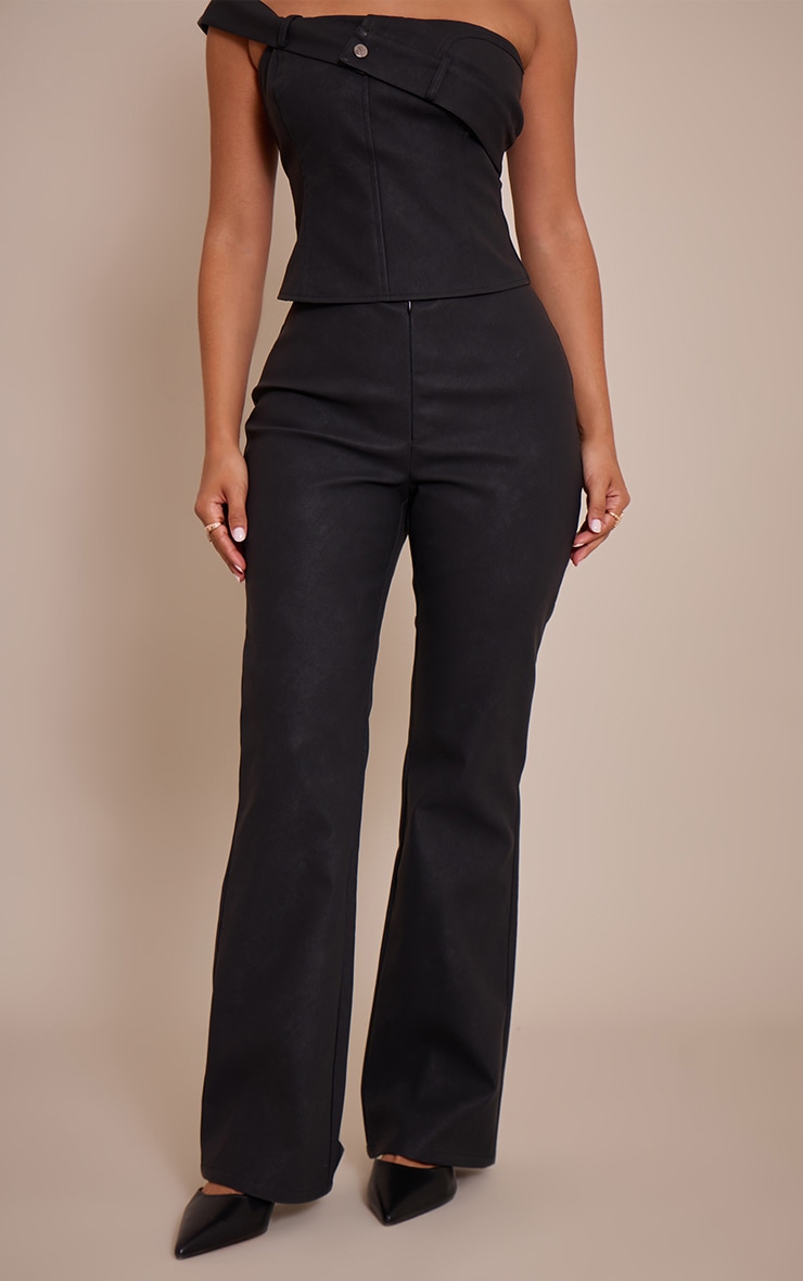 Petite Black Faux Leather Zip Front Flared Pants image 2