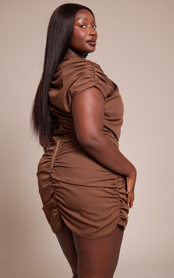 Plus Chocolate Brown Crossover Bodycon Dress image 2