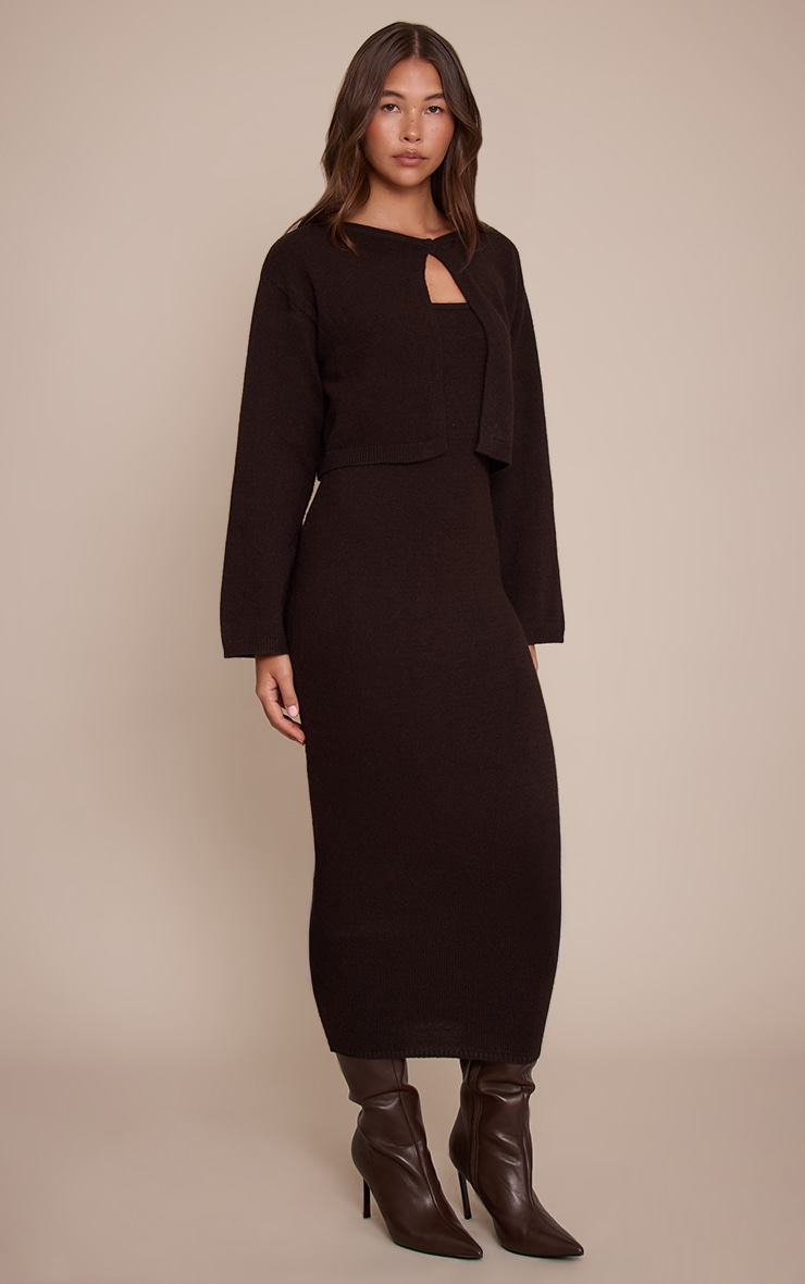 Chocolate Single Button Cropped Cardigan image 3