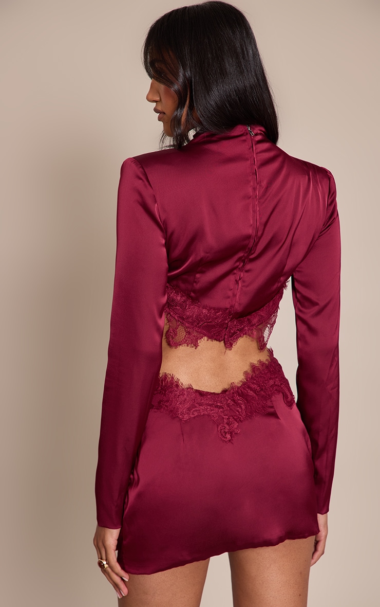 Burgundy Satin Lace Trim Mini Skirt image 3