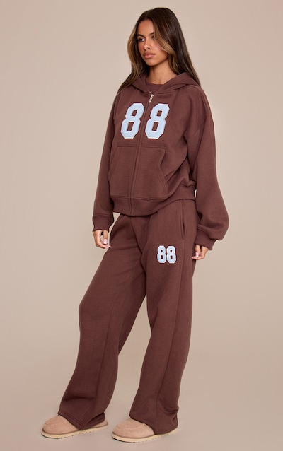 Petite Chocolate Graphic Wide Leg Track Pants