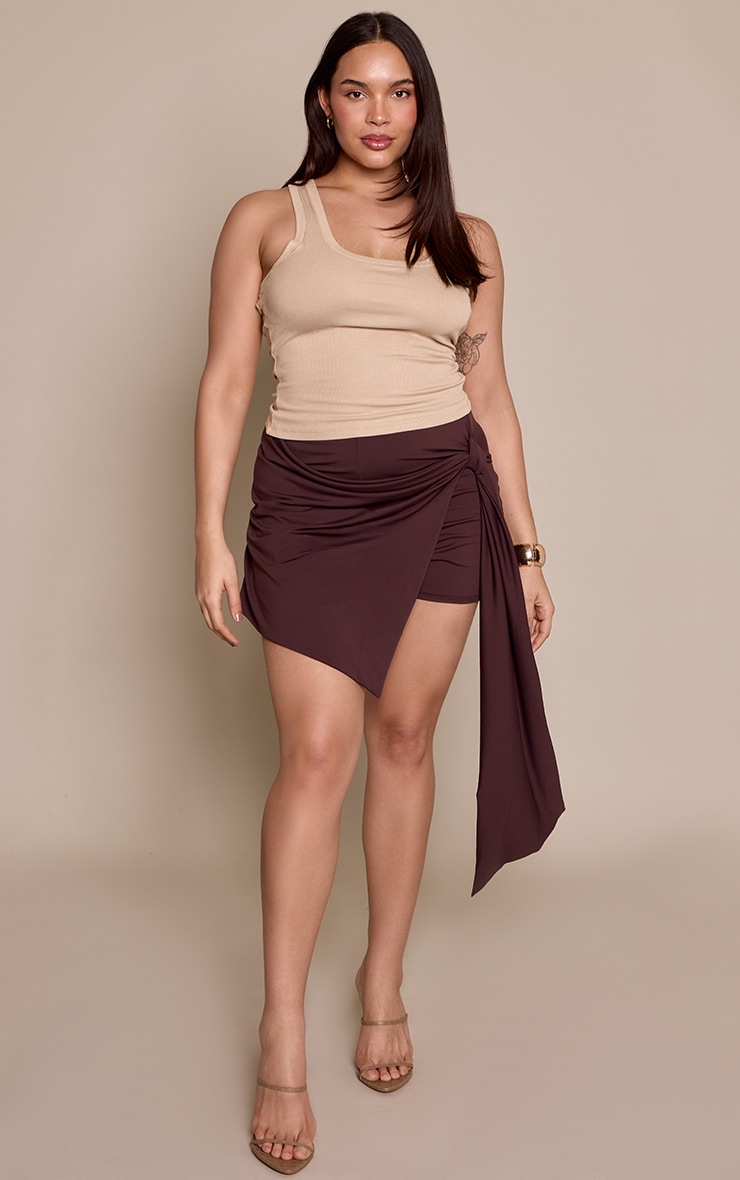 Plus Chocolate Soft Touch Tie Detail Mini Skirt